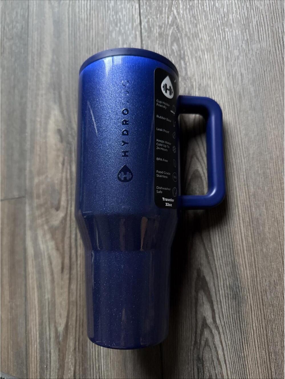 Hydrojug Cateye Glam Blue Glitter Traveler 32oz Tumbler NIB